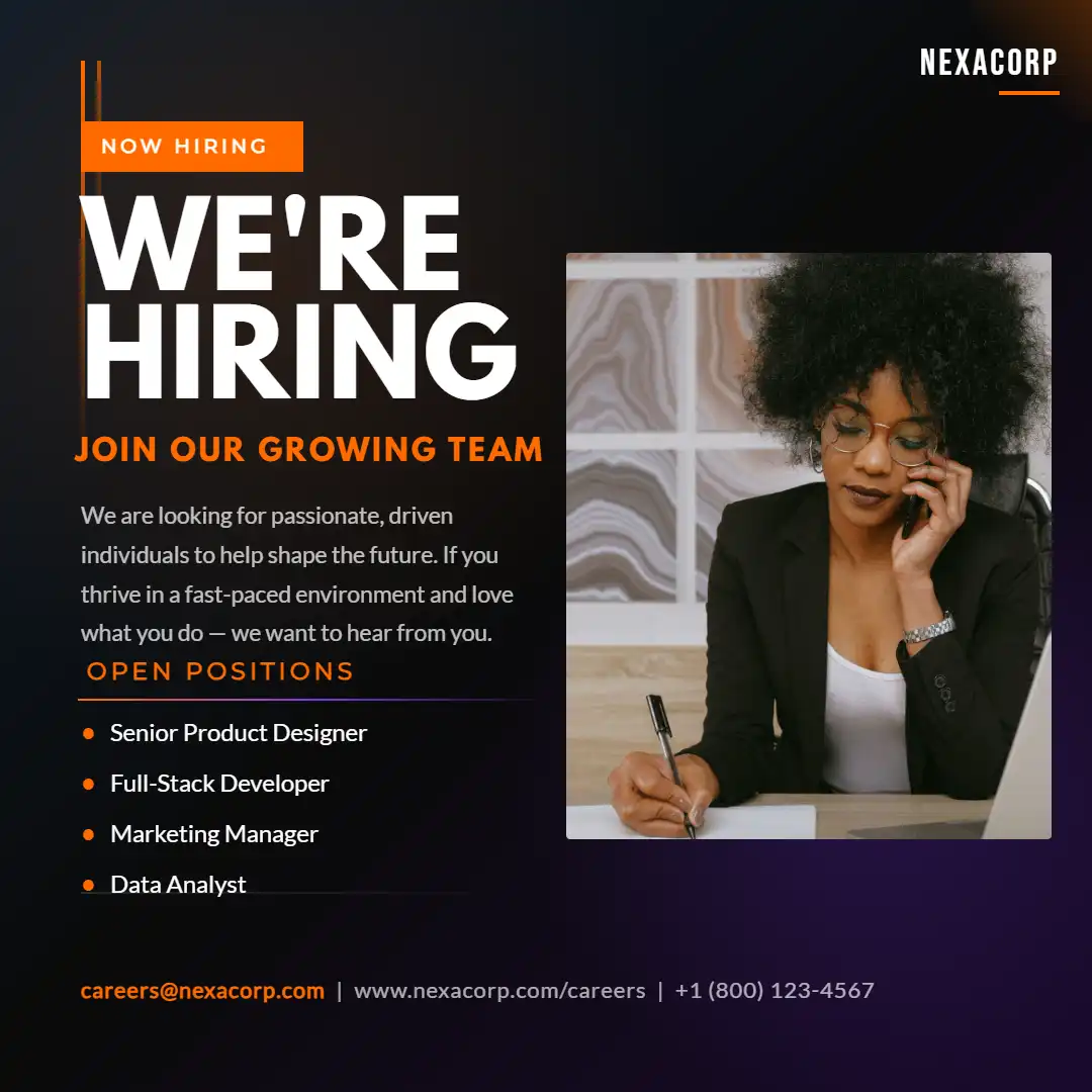 We're Hiring Vacancy Black Orange Square Flyer